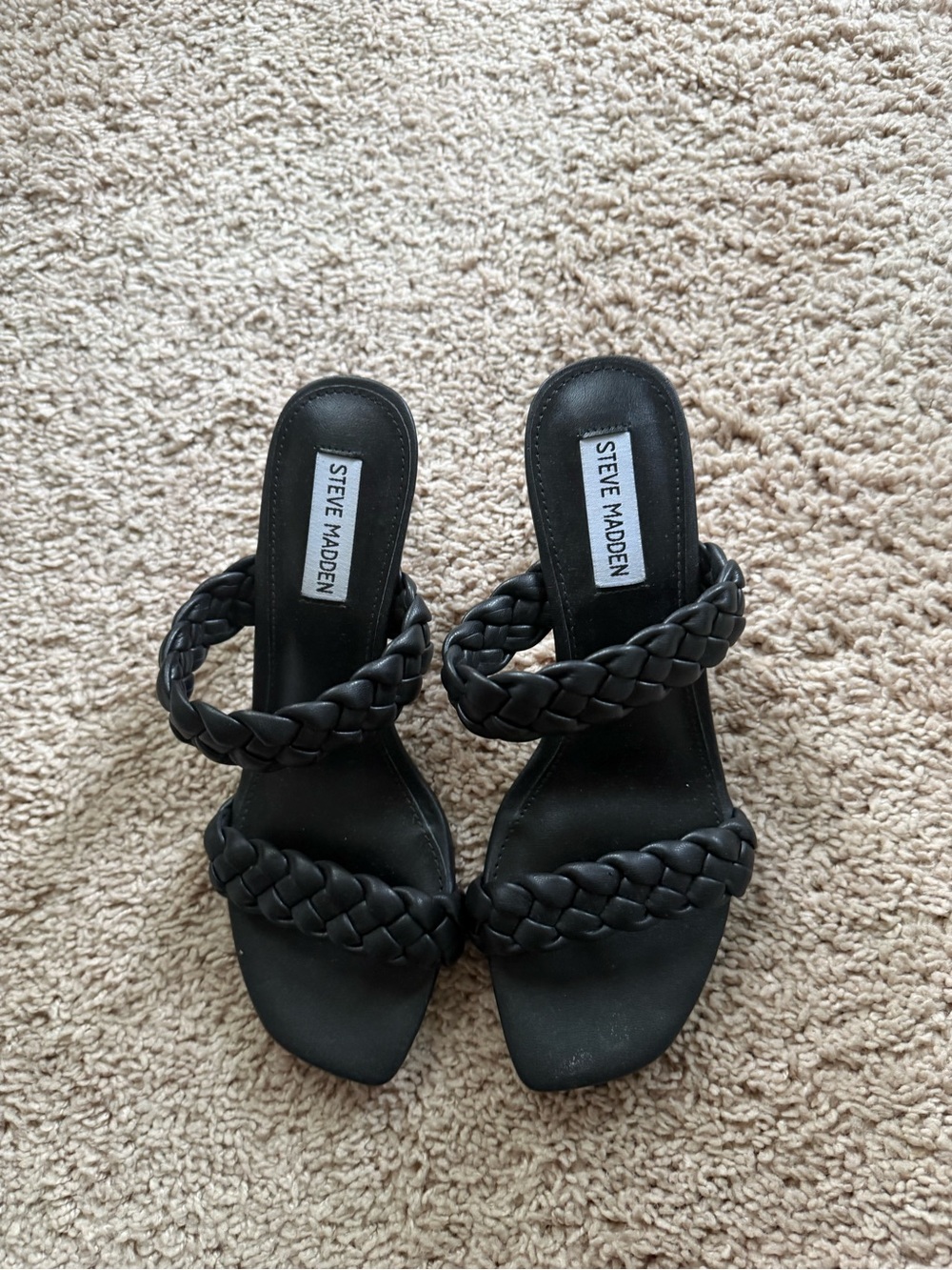 Steve Madden Black Braided Double-Strap Mule Heels